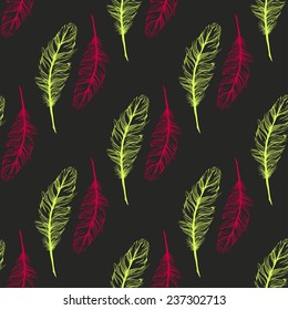 Peacock feather seamless pattern on the background. Vector