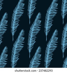 Peacock feather seamless pattern on the background. Vector