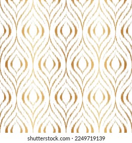 Peacock feather seamless pattern. Repeating gold bohemian ornament. Abstract golden wallpaper. Repeated geometric motif for design print. Repeat geometry line. Ogee navajo texture. Vector illustration