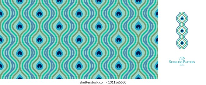 Peacock feather seamless pattern. Vector Illustration, great for background and wallpaper.