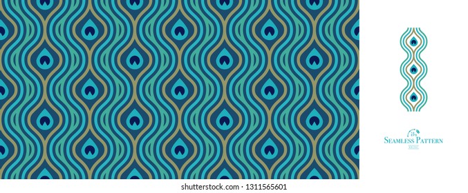 Peacock Feather Seamless Pattern. Vector Illustration, Great For Background And Wallpaper.