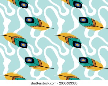 Peacock feather seamless pattern. Vector illustration.
