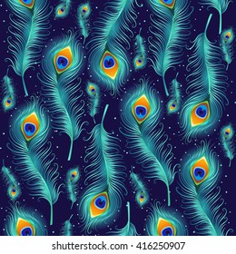 Peacock Feather Seamless Pattern. Vector Illustration