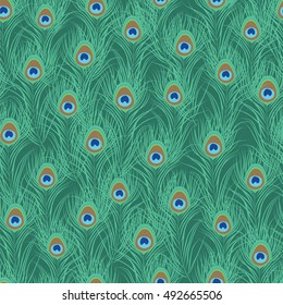 Peacock Feather Seamless Pattern. Vector Illustration