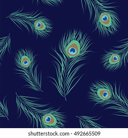 Peacock feather seamless pattern  Vector illustration
