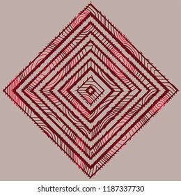 Peacock feather seamless red all over design. Simple medallion geometric ornament. Vintage style home decor, interior textile, fabric cloth, phone case. Decorative paisley motif printing block.