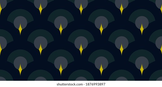 Peacock feather simple geometric motif dome pattern. Elegant vector graphic allover fabric design. Print block for apparel textile, ladies dress, interior wallpaper, wrapping cloth, shop window.