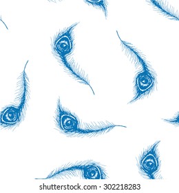 peacock feather sketch seamless pattern vector illustration