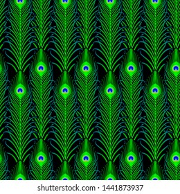 Peacock feathers bright design. Seamless pattern for textiles.