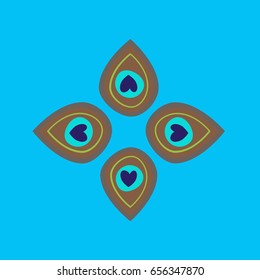 Peacock feathers in a circle on blue background