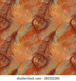 Peacock feathers colorful seamless pattern. Repeating background texture, natural print. Fabric design, wallpaper