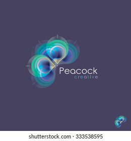 Peacock feathers colorful transparent logo element with multiple overlay effect