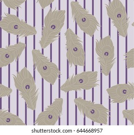 Peacock Feathers design. Vector seamless pattern on the dark white geometric background.