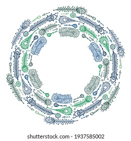 Peacock feathers, ethnic style, Circle Frame for your design