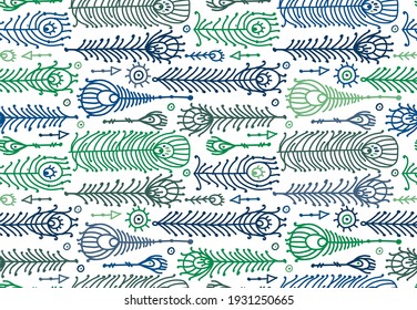 Peacock feathers, ethnic style, seamless pattern for your design. Vector illustration