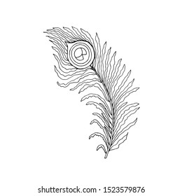 Peacock feathers on a white background. Happy Krishna Janmashtami. Vector Illustration.