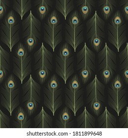 Peacock feathers ornamental seamless pattern