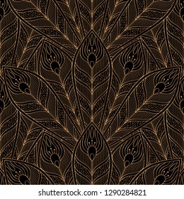 Peacock feathers royal pattern seamless. Luxury background vector. Arabic design for wallpaper, birthday gift wrapping paper, beauty spa salon, indian wedding party, holiday christmas card.