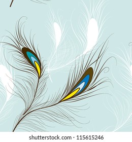 Peacock Feathers seamless pattern, EPS10 Vector background