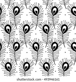 Peacock feathers, seamless pattern for your design. Vector illustration