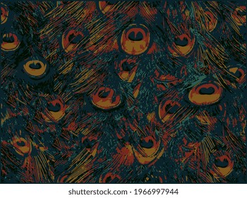 Peacock feathers spots seamless pattern. African animal tail skin print leather background. Abstract spotted shapes ornament. Geometric elements. Textile and fabric fashion design.