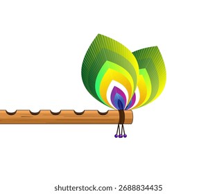 Pavão Penas Vetor Design, Desenho Animado Flauta Ilustração, Colorido, Flauta de Lord Krishna, Música, Arte Vetorial