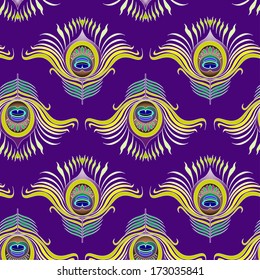 Peacock feathers vector seamless pattern background. Vector