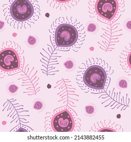 Peacock feathers vector seamless pattern background.