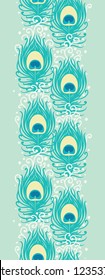 Peacock feathers vector vertical seamless pattern border