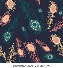 Peacock flat design bright vibrant seamless pattern