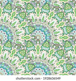 Pfauenblütenmuster nahtlos. Asiatisches ethnisches Vektorgrafik-Design. Ornate coachella mandala geometrische nahtlose Ornament. Badebekleidung im Sommer.