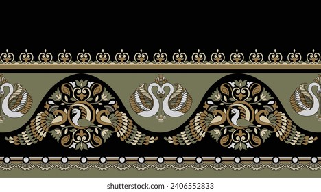 Peacock with flower border For Sarees design.
