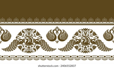 Peacock with flower border For Sarees design.