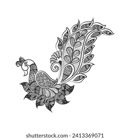 Peacock and flower hand drawn line art design Free Vector
