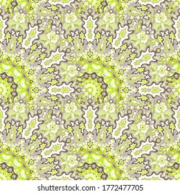 Peacock flower seamless ornament. Hindu folk vector composition. Lace arabesque kaleidoscope floral seamless pattern. Summer swimwear print.