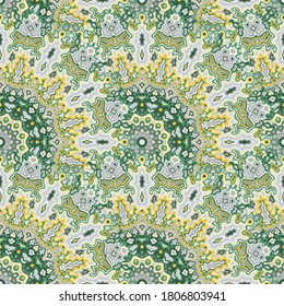 Peacock flower seamless ornament. Hindu folk vector graphic design. Lace bohemian peacock floral seamless pattern. Wrapping paper print.
