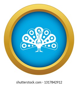 Peacock with flowing tail icon blue vector isolated on white background for any design