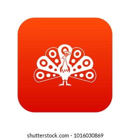 Peacock with flowing tail icon digital red for any design isolated on white vector illustration