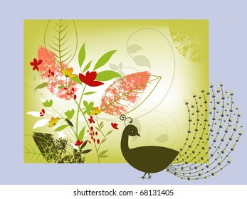 peacock with foliage
