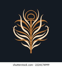 Peacock golden feather single vintage style set. Art deco, nouveau 1920-1930 design. Vector illustration