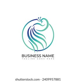 Farbverlauf-Logo für Pfau-Farbverlauf-Design, Vektorbild. Abstrakter Pfauenvogel innerhalb eines Kreises