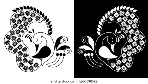 Peacock Graphic design for tattoo ink or wall decor sticker is in black and white background