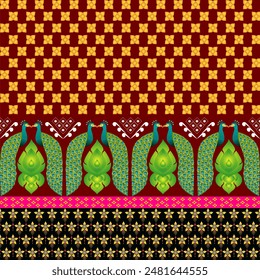 Peacock green flowers gold pattern 