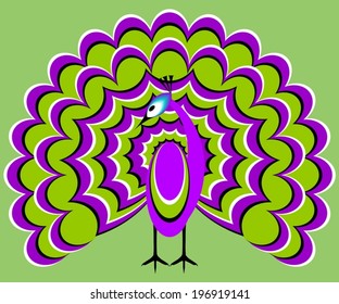 Peacock with a green tail (optical illusion of movement)