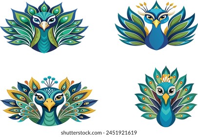 Peacock Head Design on White Background.