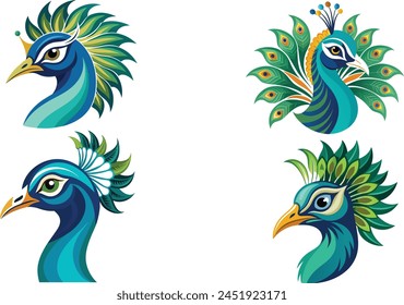 Peacock Head Design on White Background.