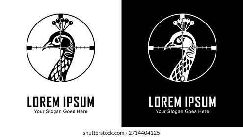 Diseño del logotipo de la cabeza de pavo real en la toma