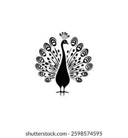 peacock head Peacock Silhouette Vector: Detailed Black-and-White Design with Intricate Feathers