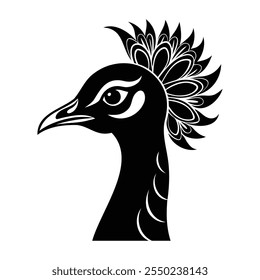 Peacock Head Vector Silhouette Illustration for Wildlife and Art