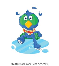 the peacock ice skiing cartoon. character mascot vector